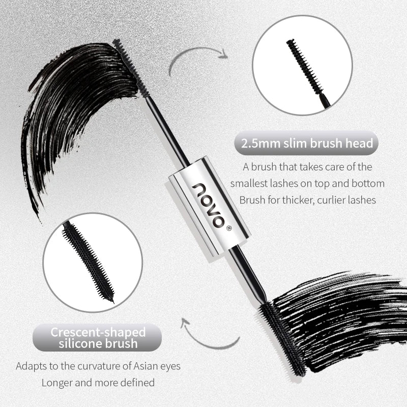 Dual-Head Waterproof Mascara, Thickening And Lengthening Dual Effect, Sweatproof & Grease-Resistant, Quick-Dry, No Clumping Qme