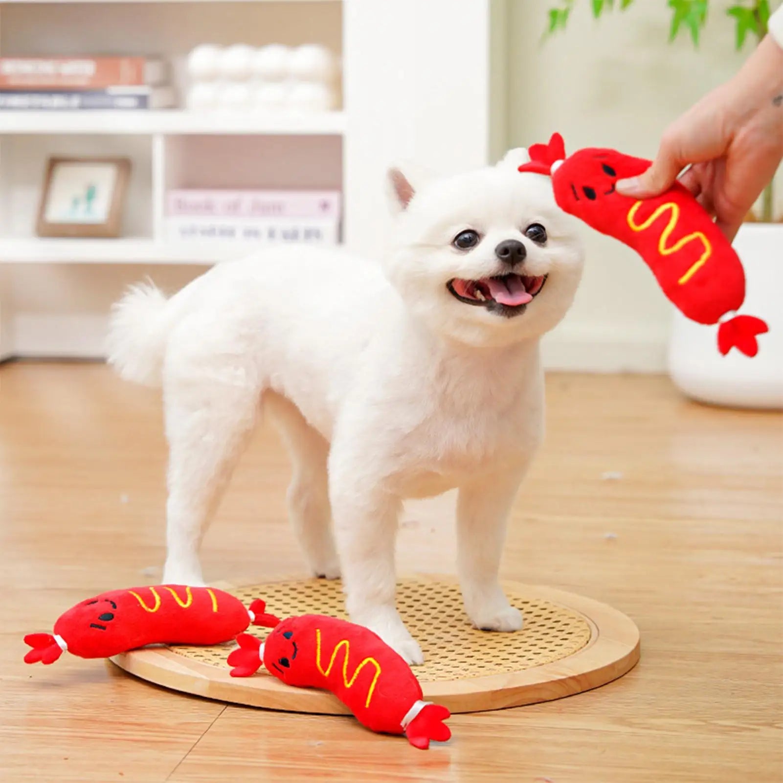Dog Squeak Toys Hot Dog Shape Plush Puppy Chewing Supplies Pet Grinding Teeth Toy for Pet Parents Trainers Apartment Bedroom Qme Default Title