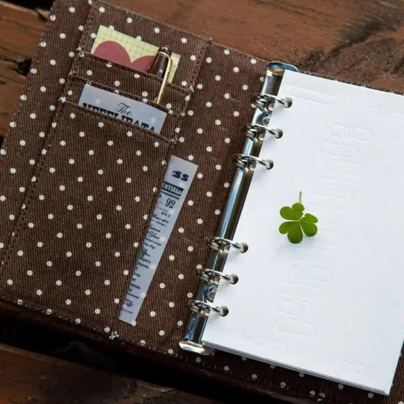 Retro Canvas Notebook Cute Polka Dot Print Snap Closure Cartoon Photo Qme