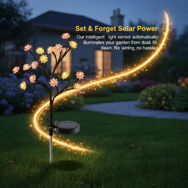 20 Leds Solar Cherry Blossom Lotus Lights Garden Light Outdoor Lawn Qme