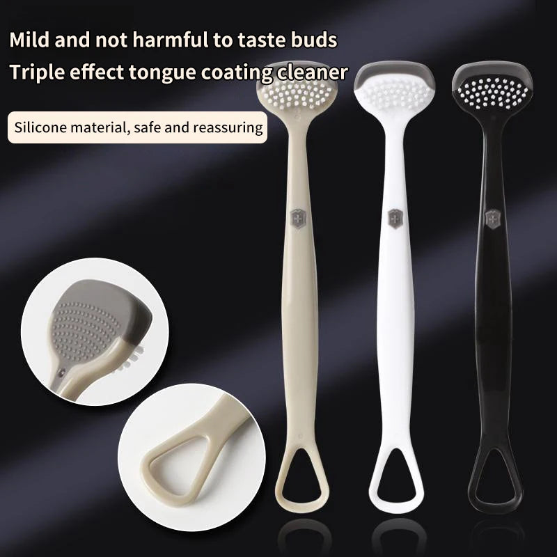 Triple Effect Tongue Scraper Scraping Plate Oral Cleaning Brush Qme