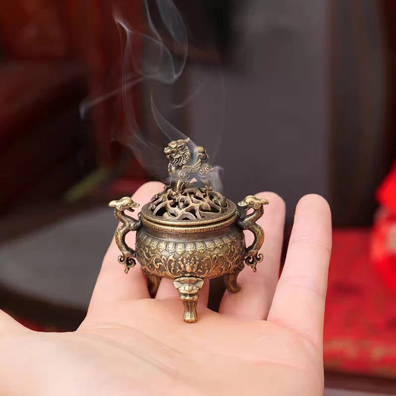 Vintage Alloy Incense Burner Stick Holder Three Legged Hollow Out Qme