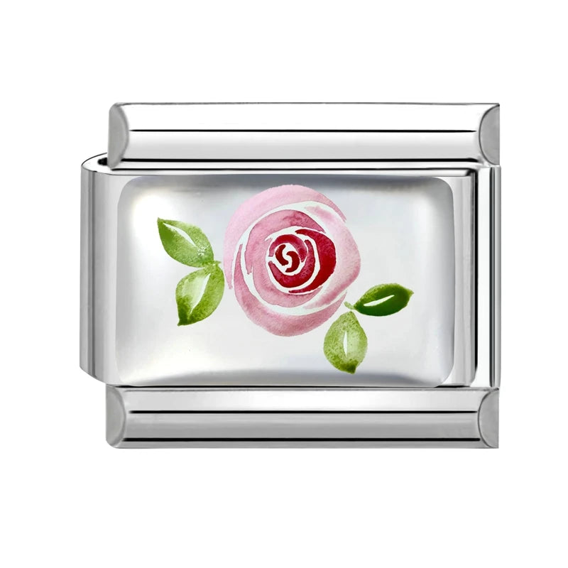 2026Fashion Pretty Colour Bow Cherry Flower Peach Blossom Charm Italian Links Fit 9mm Stainless Steel Bracelet Making DIYJewelry Qme S 6