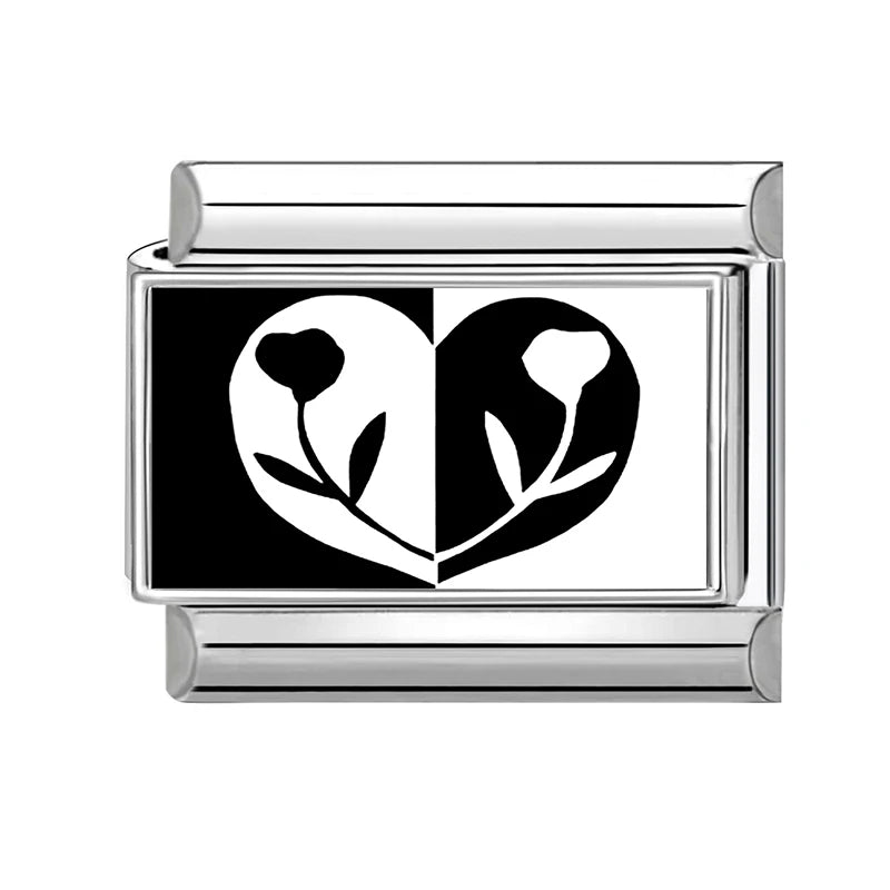 2026 Women's Black Heart Tulip FlowerS Cats Taichi 8 Ball Italian Charms Bracelets Fit 9mm Stainless Steel Bracelet Jewelry Gift Qme Style 7