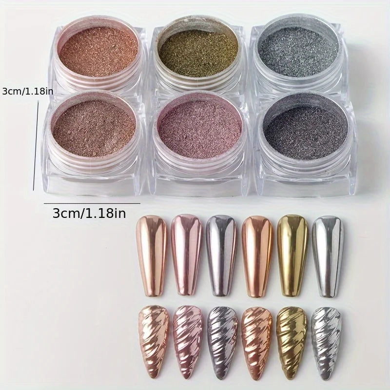 6 Retro Magic Mirror Nail Glitter Powders Chrome Pigments Y2K Rubbing Qme 01