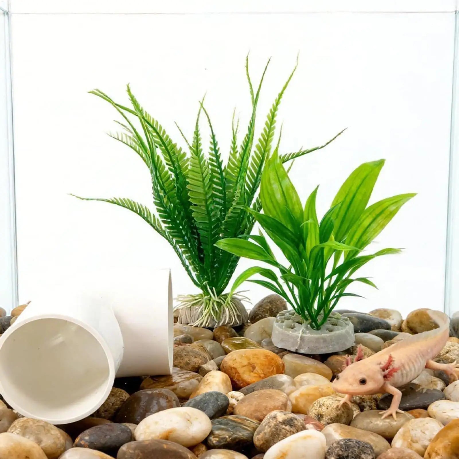 Axolotl Tank Accessories With Fake Plants Tube Small House 3-Piece Aquatic Axolotl Cave For Aquarium For Turtle Clown Crab Dwarf Qme