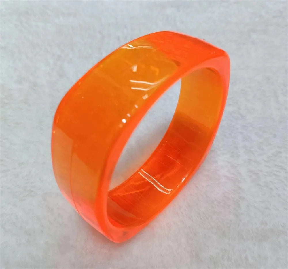 Vintage Acrylic Cuff Fashion Bangles for Women New Trendy multicolour Wide Geometric Resin Simple Bracelets Charm Jewelry Qme Transparent Orange 60-64mm