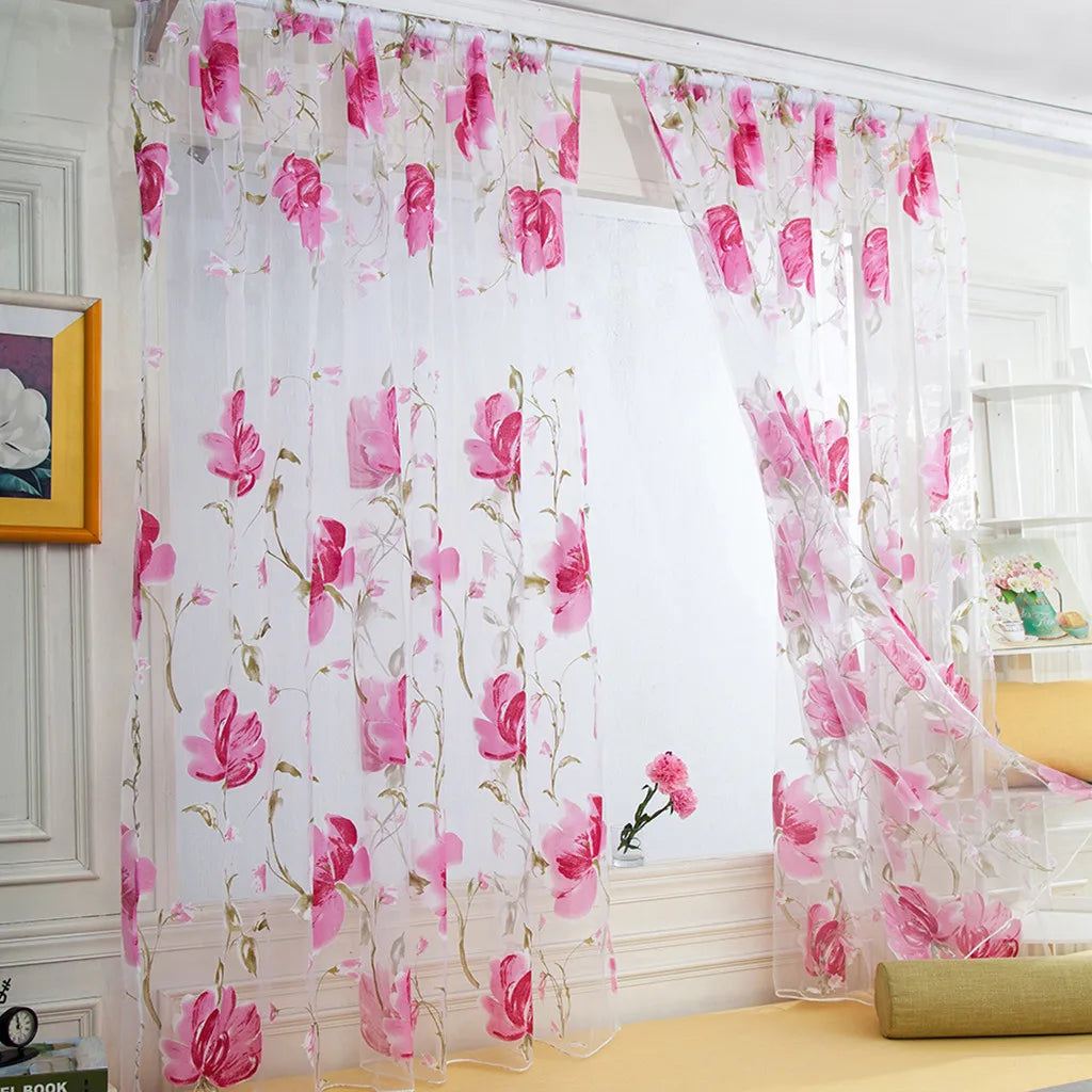 1 Vines Leaves Tulle Door Window Curtain Drape Panel Sheer Scarf
