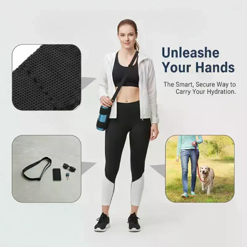 1Pcs Universal Durable Water Bottle Carrier Sling Adjustable Shoulder Strap For 18to32oz Wide Mouth Bottles Qme