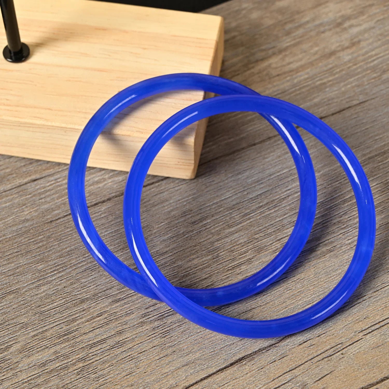 2Pcs/Set Natural Jade Solid Color Jingle Bangles Retro Simple Glass Bracelet Femme Fashion Women's Casual China Jewelry Gifts Qme blue 58mm
