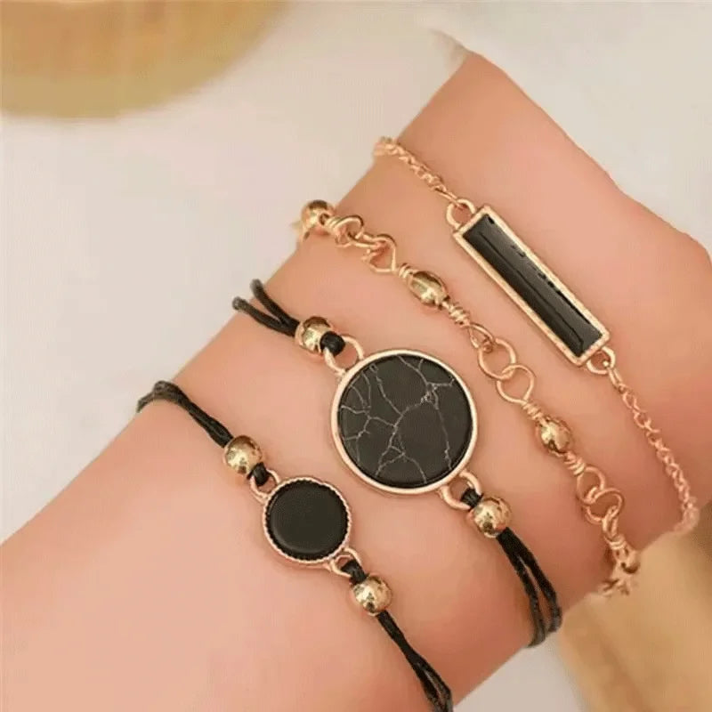5pcs/set Women Ladies Watches, Starry Sky Magnet Buckle Dial Rhinestone Mesh Straps Bracelet Wristwatch + Marble Bracelet Qme