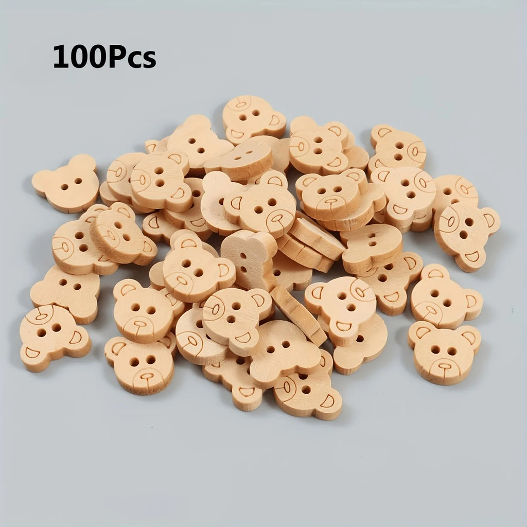 100pcs Bear Buttons with 2 Shank Holes for DIY Hand Sewing, Scrapbooking, Arts and Crafts Projects, and Home Decor Qme 100pcs