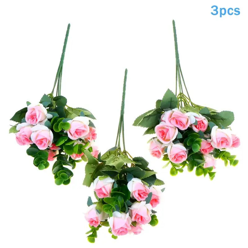 Artificial Silk Rose Bouquet - Add Timeless Beauty to Your Wedding, Home or Holiday Decor with These Lifelike Fake Roses Qme Pink 3pcs