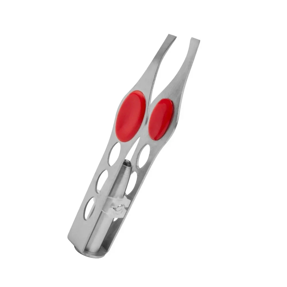 1pc Portable Stainless Steel Led Make Up LED Light Eyelash Eyebrow Clip Tweezer Set Smart Design Hair Remove Tweezer Makeup Tool Qme Red