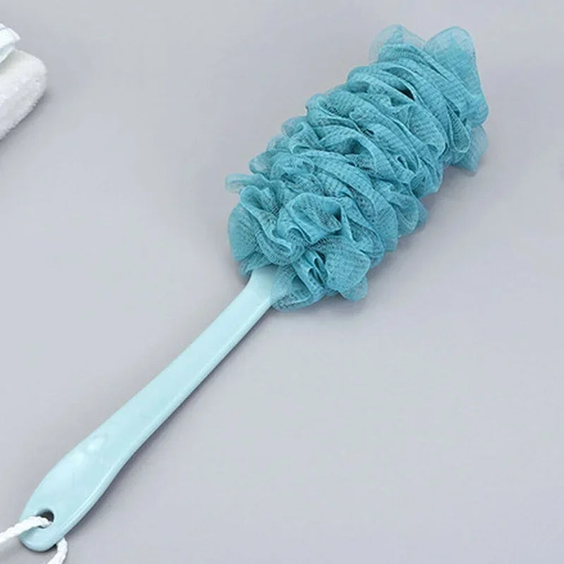 Long Handle Bath Brush Back Shower Scrubber Body Soft Mesh Scrub Puff Qme blue