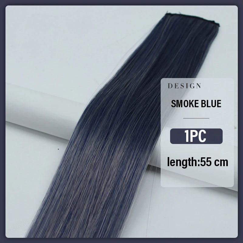 Colored Clip-in Hair Extensions - 55cm High-Temp Matte Fiber, Seamless Realistic Synthetic Fiber Hair Pieces Styling Accessories Qme smoke blue
