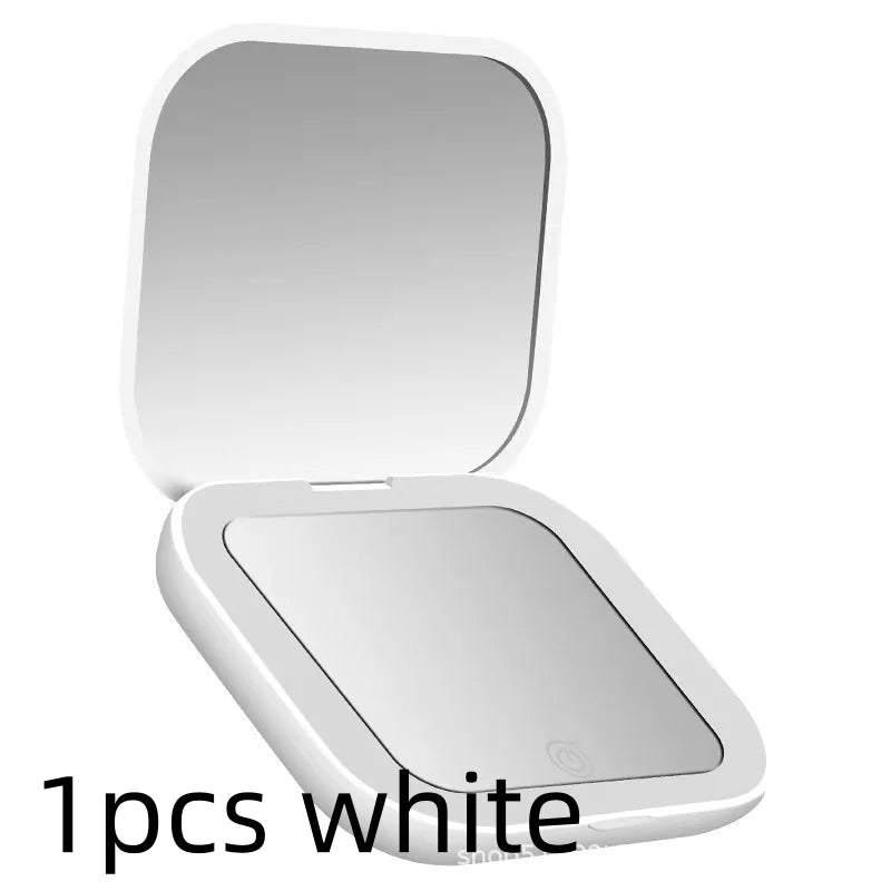 Compact Small Mini Travel Folding Vanity Cosmetic Mirror with Lights Portable HandHeld Pocket LED Makeup Mirror Qme 1pcs white