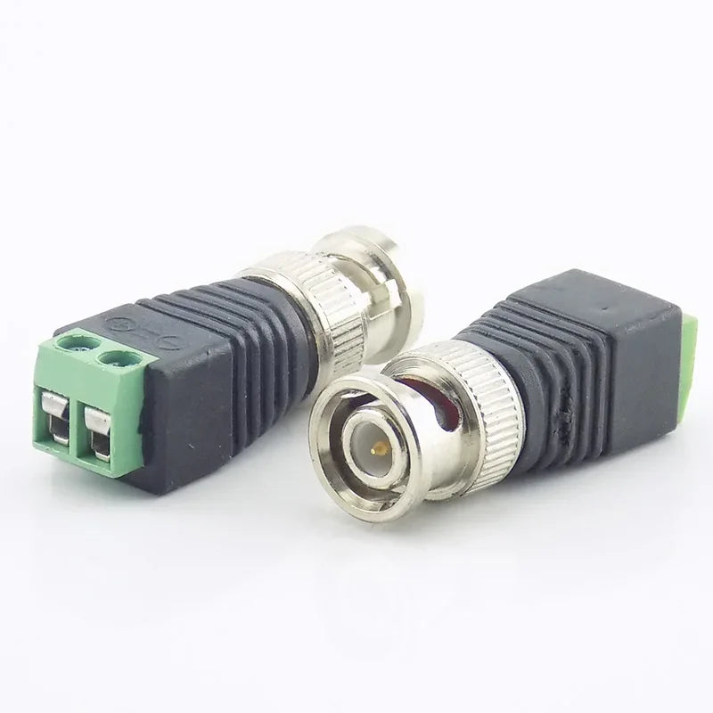 ESCAM 2x Coax CAT5 BNC Male Connector Plug DC Adapter Balun Connector for CCTV Camera Security System Surveillance Accessories Qme