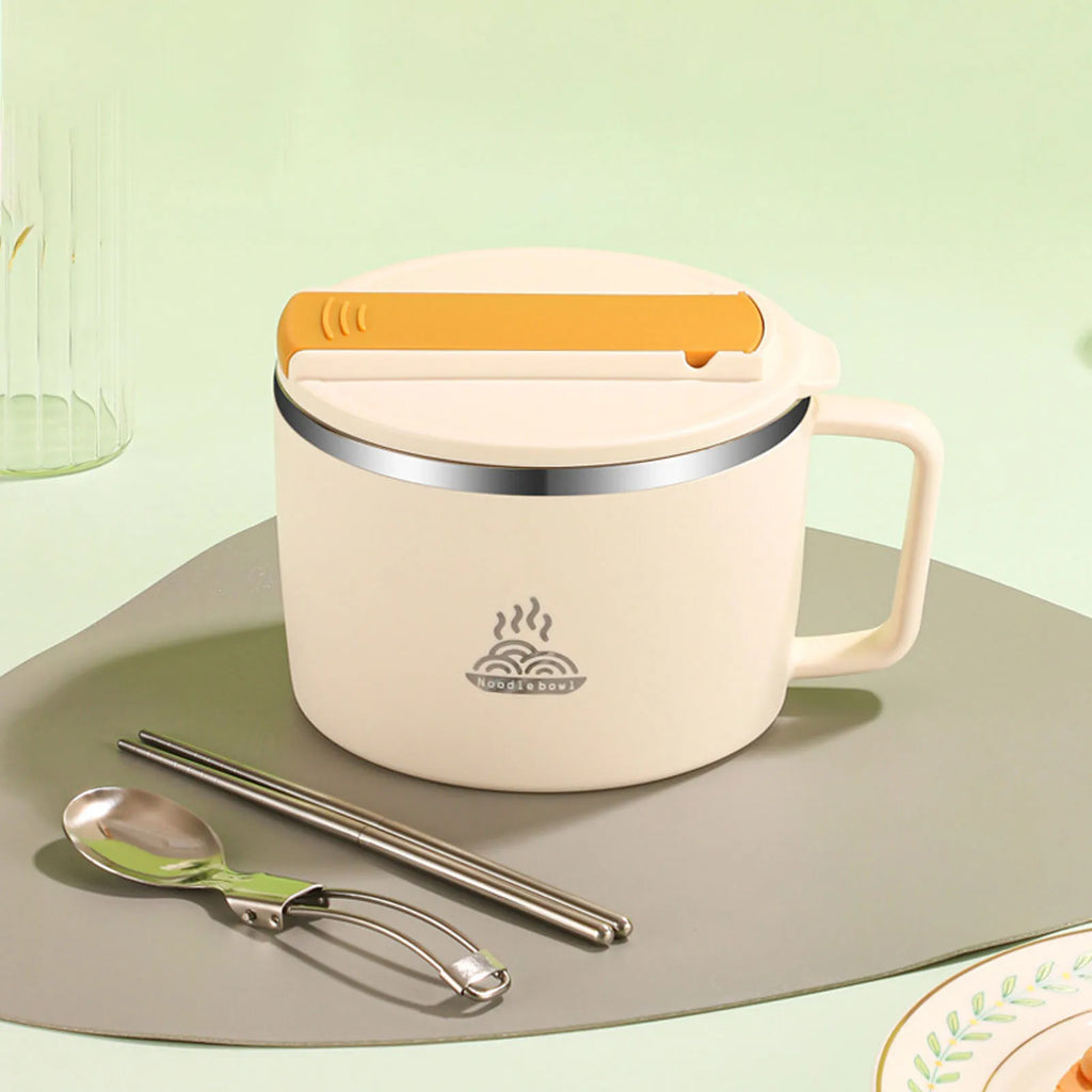 1200ml Stainless Steel Ramen Bowl with Lid Chopsticks Spork Portable Noodle Cup 304 Steel Food Container for Office School Qme