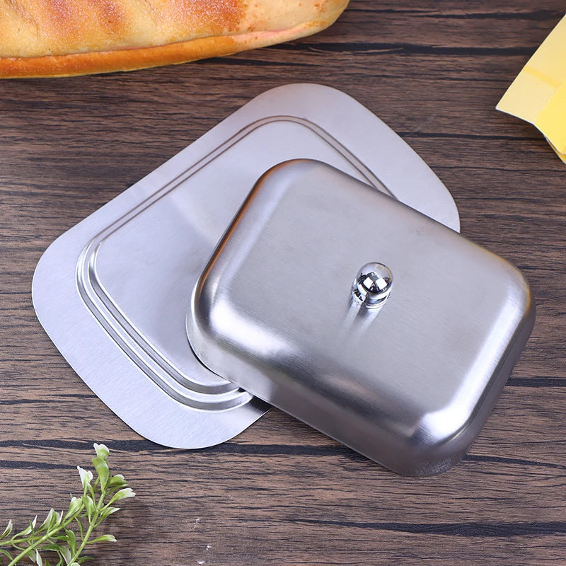 Stainless Steel Butter Dish Lid Retro French Box Storage Tray Qme