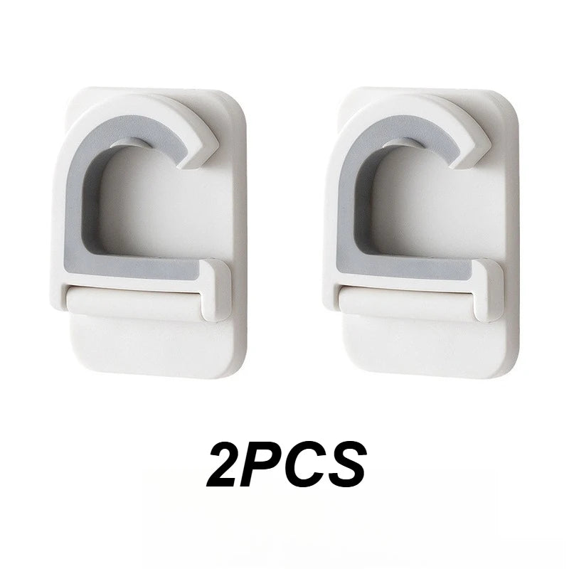 Self Adhesive Wall Mount Mop Broom Hanger Multi-purpose Hook Storage Rack Bathroom Kitchen Utility Room Cleaning Tool Organizer Qme 2PCS