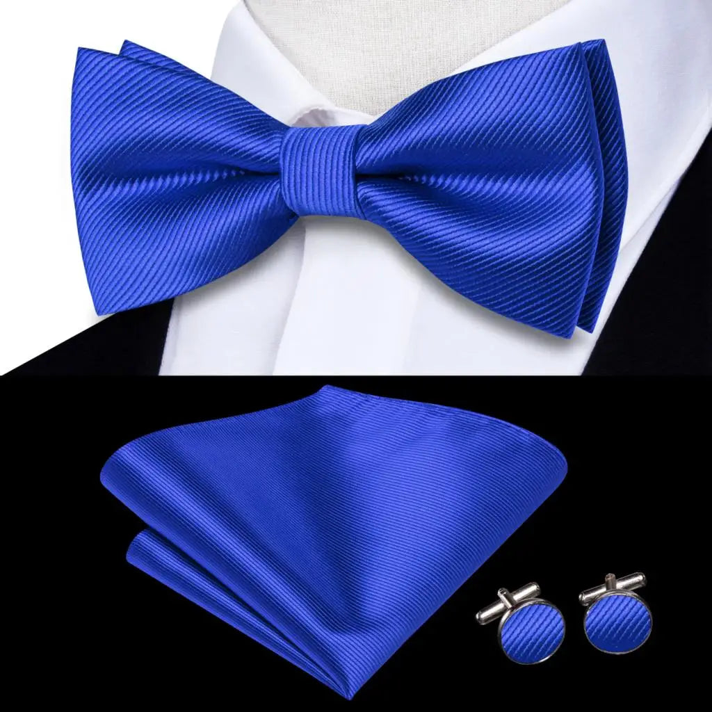 Navy Royal Sky Blue Silk Mens Bow Tie Hankerchief Cufflinks Pre-tied Qme LDLH2510