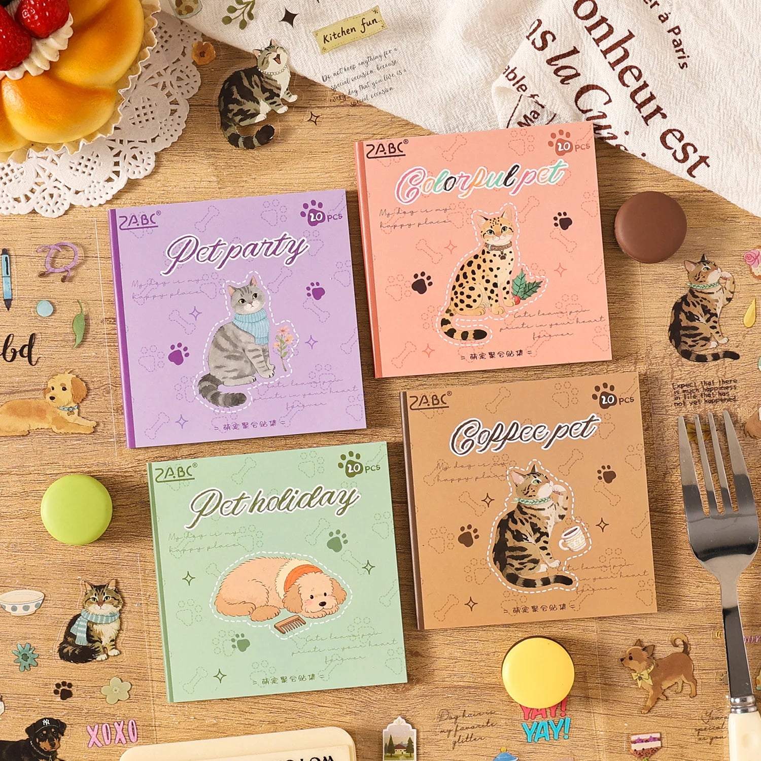 20/80Pcs/Book Cute Pet Party Series Die cut sticker book Handbook Calendar Greeting Cards Diary Notebook Album Material Stickers Qme F-80 Pcs