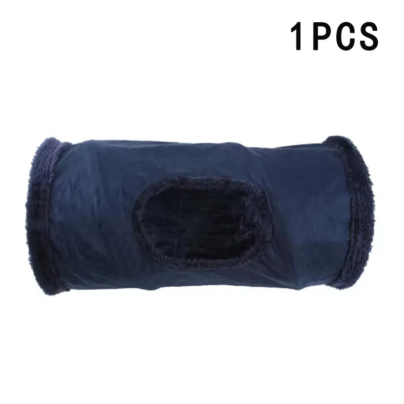 Pet Cat Plush Tunnel Foldable Suede Channel Toy for Self Entertainment and Relaxation Cat Toy Suitable for Cats to Play at Home Qme Navy blue-1pcs