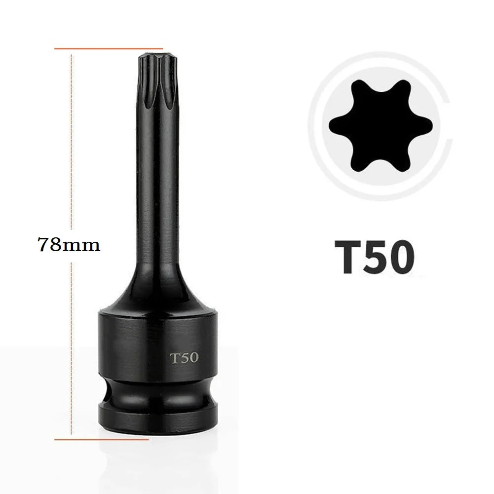 1pc Torx Screwdriver Bits 1/2'' Square Drive Socket Adapter T20 T25 T27 T30 T35 T40 T45 T50 T55 T60 T70 Pneumatic Socket Adapter Qme T50