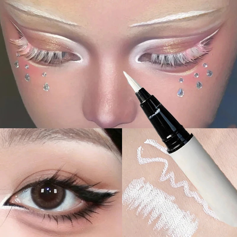 Matte White Eyeliner Liquid Pen Lying Silkworm Pencil Brighten Corners of Eyes Ultra-thin Waterproof Pigment Cosplay Eyeshadow Qme