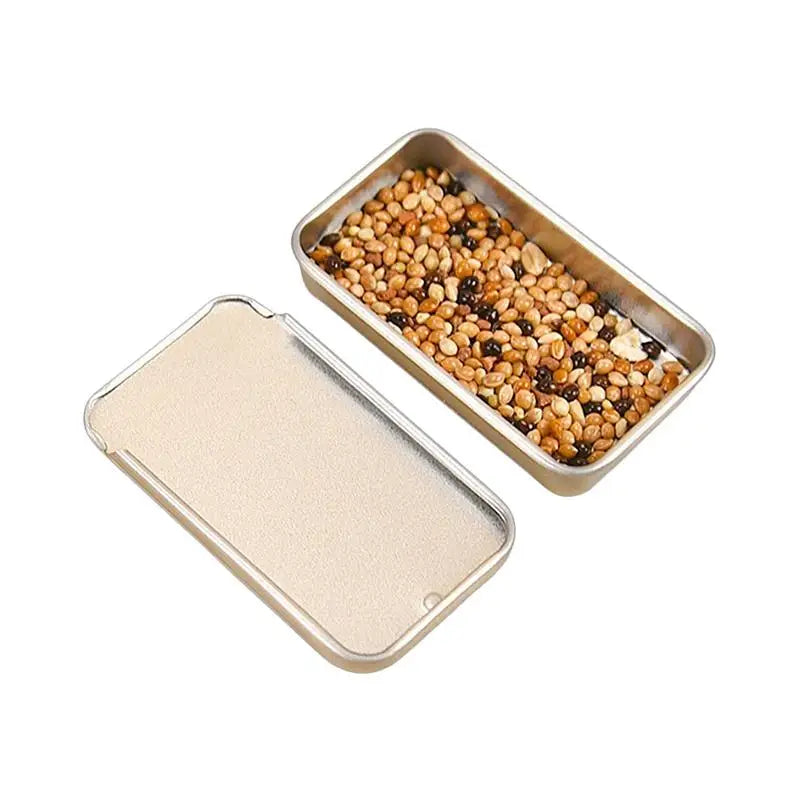 Mini Iron Can Bird Food Storage Box Portable Compact Parrot Feeder Qme