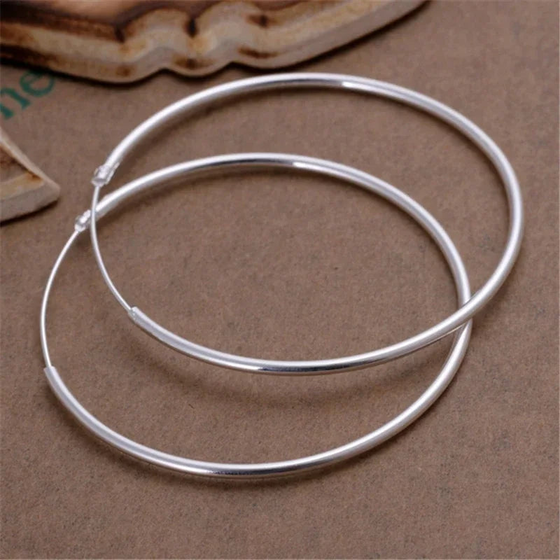 Round Circle 50/60mm Hoop Earrings Silver Color For Woman Wedding Engagement Party Fashion Charm Jewelry Gift Qme