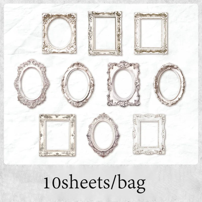 10 Sheets/Bag Window Frame Hollow Embossed Collage Cards for Scrapbook Journal DIY Planner Phone Case Notebook Decoration Gift Qme 1