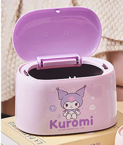 Hello Kitty Kuromi Desktop Trash Can Storage Bin for Cars, Home, Office, and Dining Rooms Plastic Trash Can Qme 2