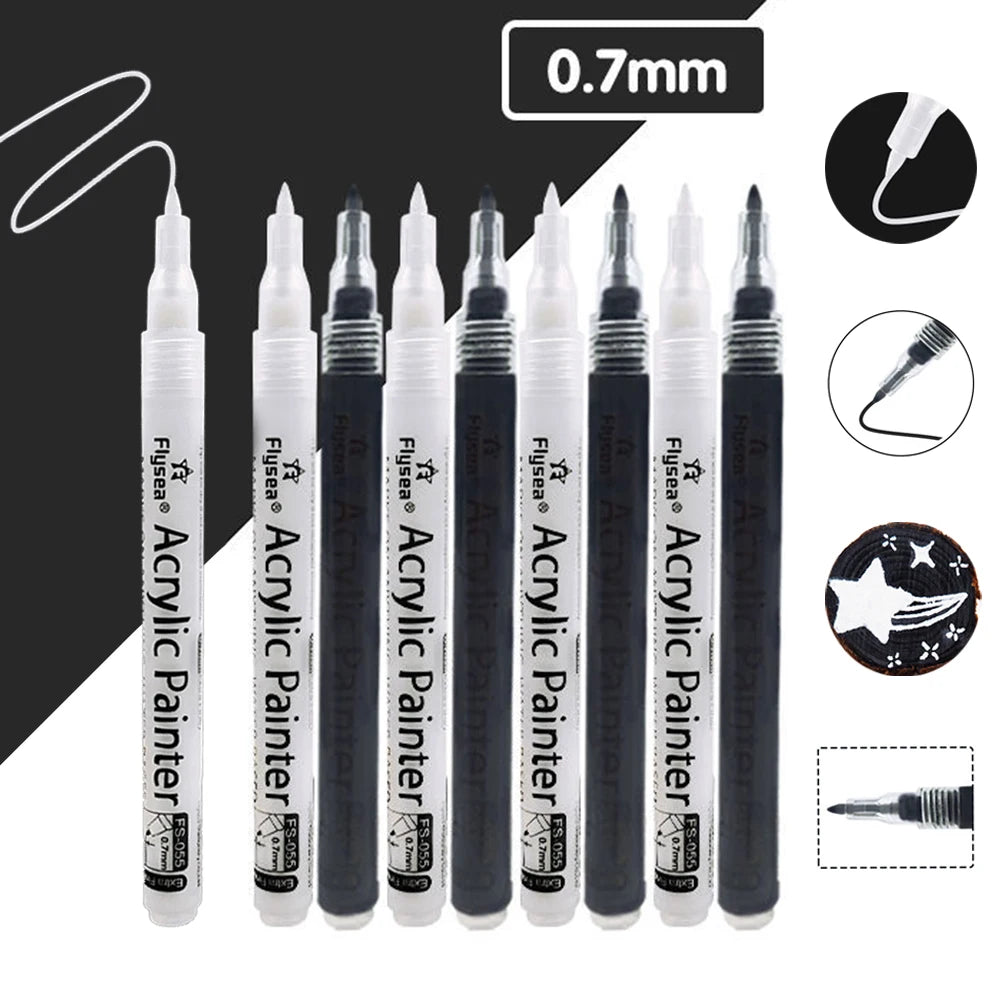 6/10 Pcs/set Black White Acrylic Paint Pen Waterproof Permanent Marker for Rock Stone Ceramic Glass Fabric Canvas DIY Craft Qme