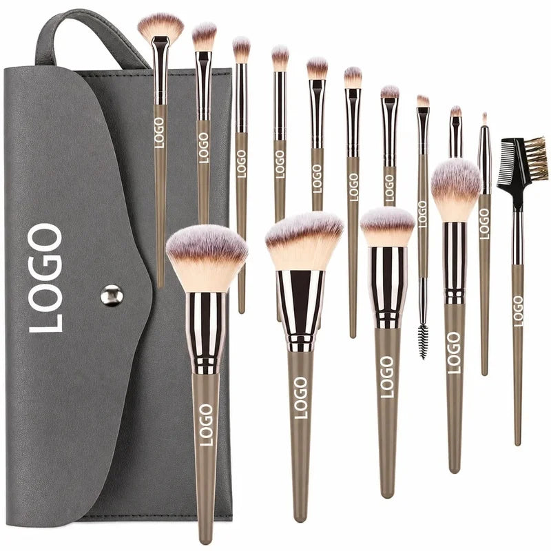 Custom 15-Piece Makeup Brush Portable Vegan Cosmetic Travel Bag Soft Qme