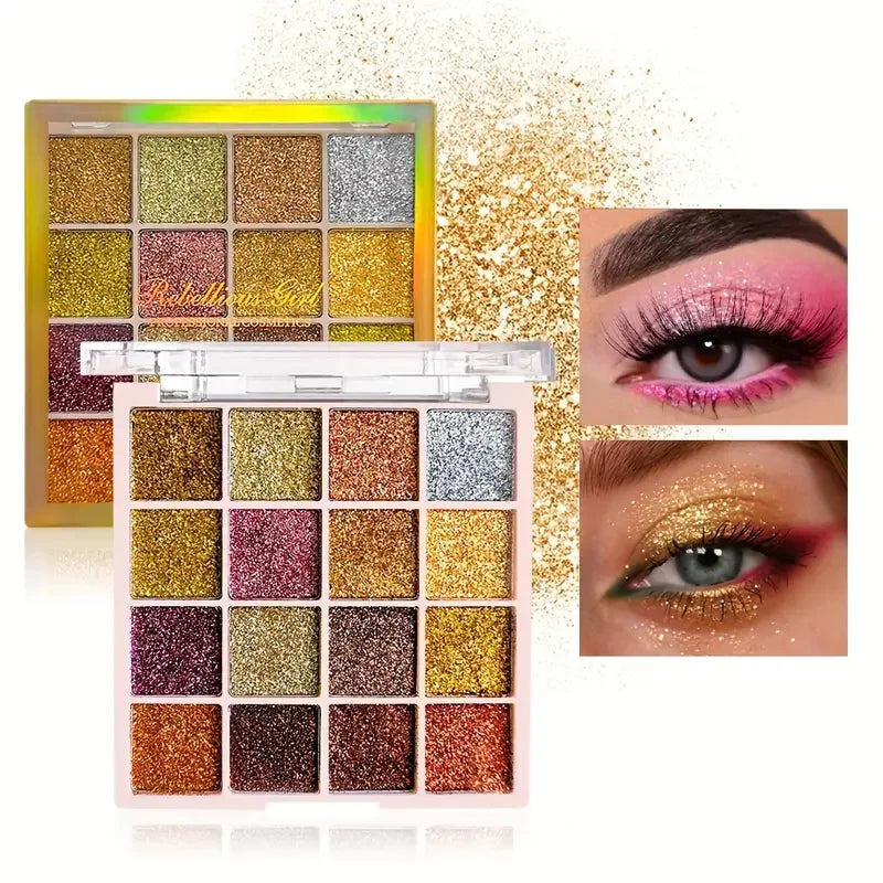 16-Color Glitter Eyeshadow Pumpkin Cherry Blue Purple Shades Bold Qme glitter 16colors