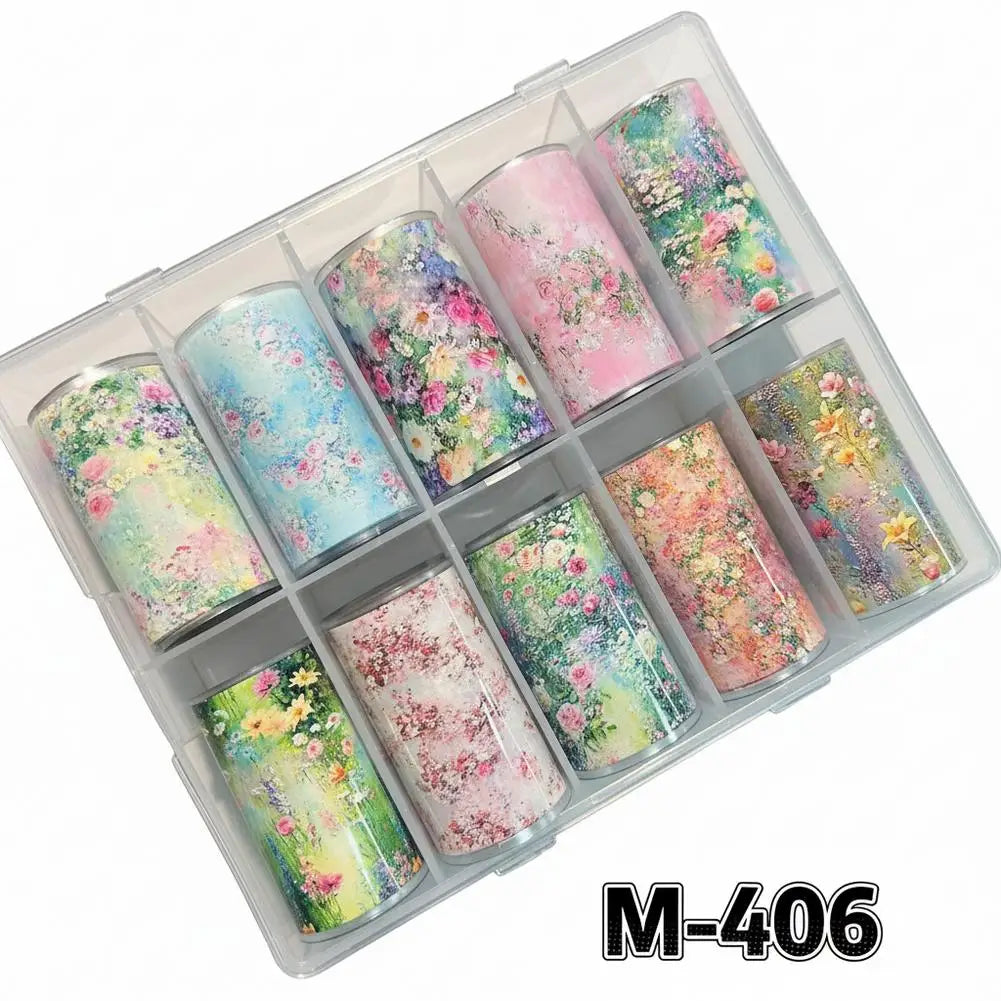 10 Rolls Flower Nail Foil Nails Art Design Stickers Decals Qme C