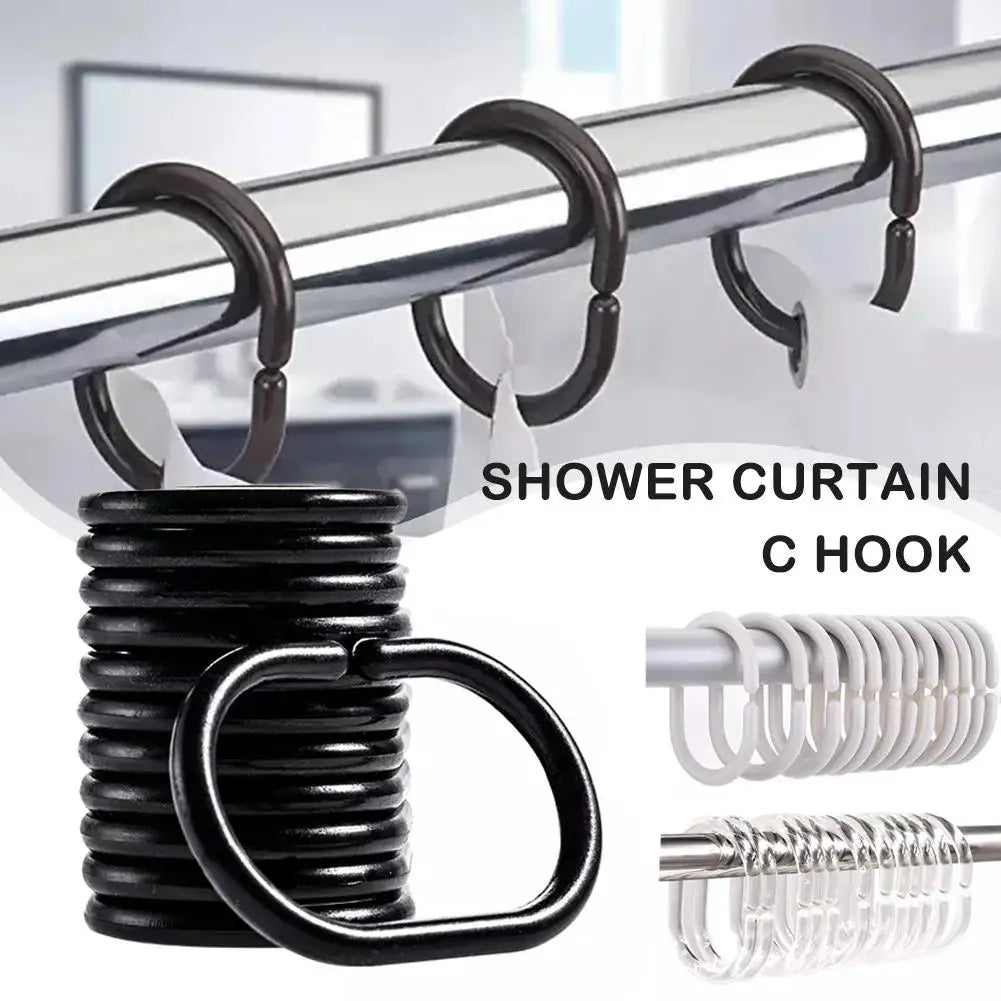 NEW 12PCS Plastic C Type Shower Curtain Hook Hanger Bath Drape Loop Clip Glide Convenient Replacement Bathroom Accessories Qme