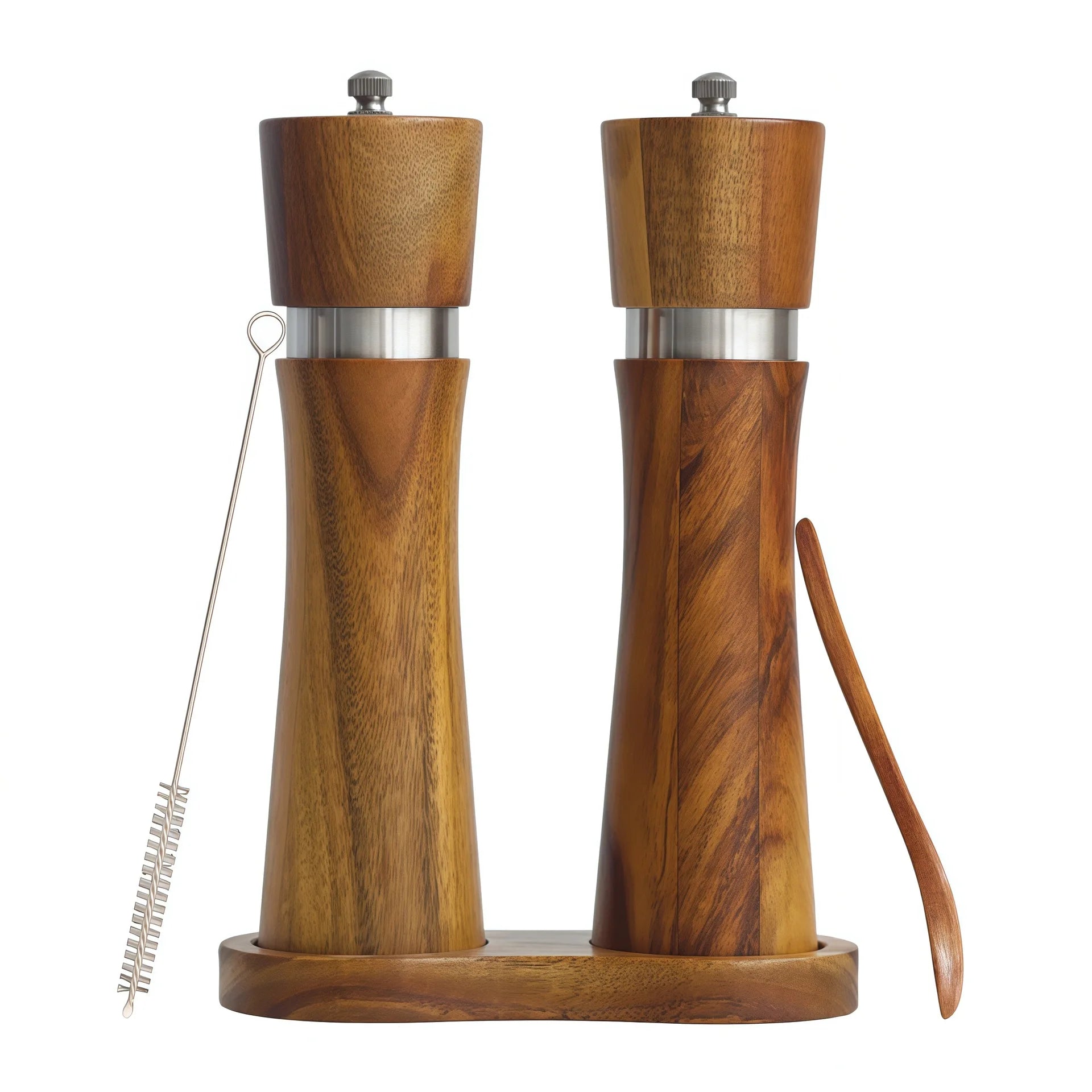 2pieces Wood Manual Pepper Grinder,Pepper Mill & Sea Salt Grinder,Handheld Grinder for Black Pepper Portable Spice Grinding Tool Qme D IronWaist-shapedB