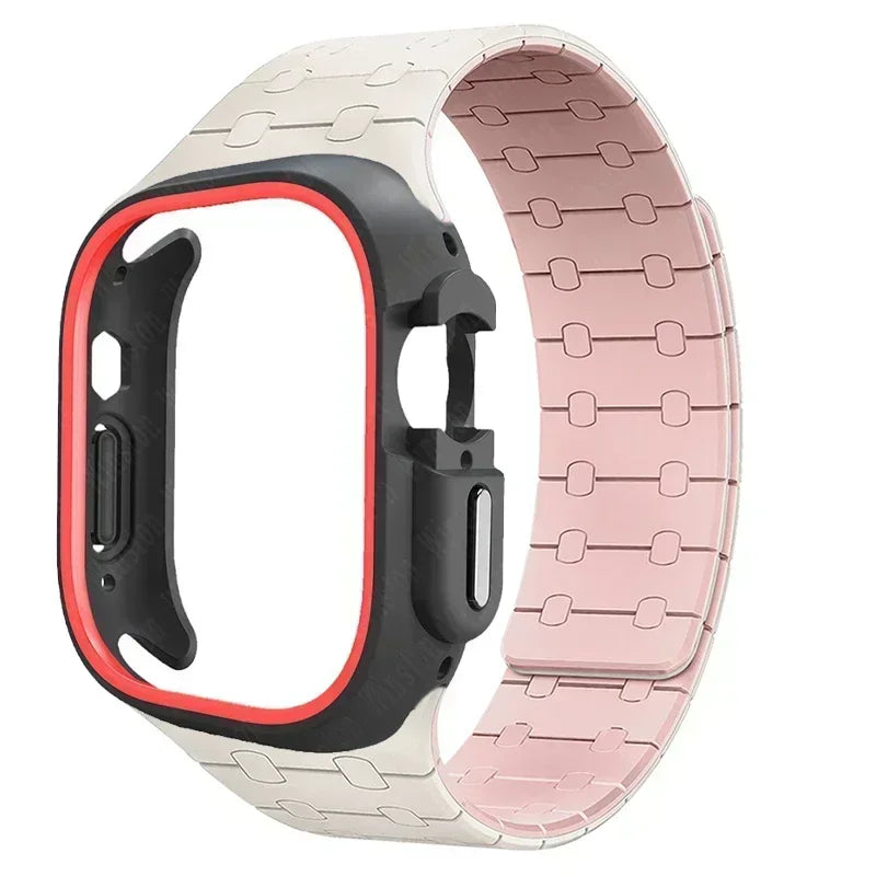 TPU Case+Silicone Strap for Apple Watch Band Ultra 2 49mm 45mm 44mm 41mm Protective Case Bracelet for Iwatch Series 9 8 7 6 5 4 Qme StarP BO 44mm Series SE 456