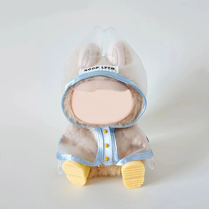 Labubu doll clothing fashion transparent raincoat, suitable for 15-17cm doll outfit, easy to wear (dolls and shoes not included) Qme