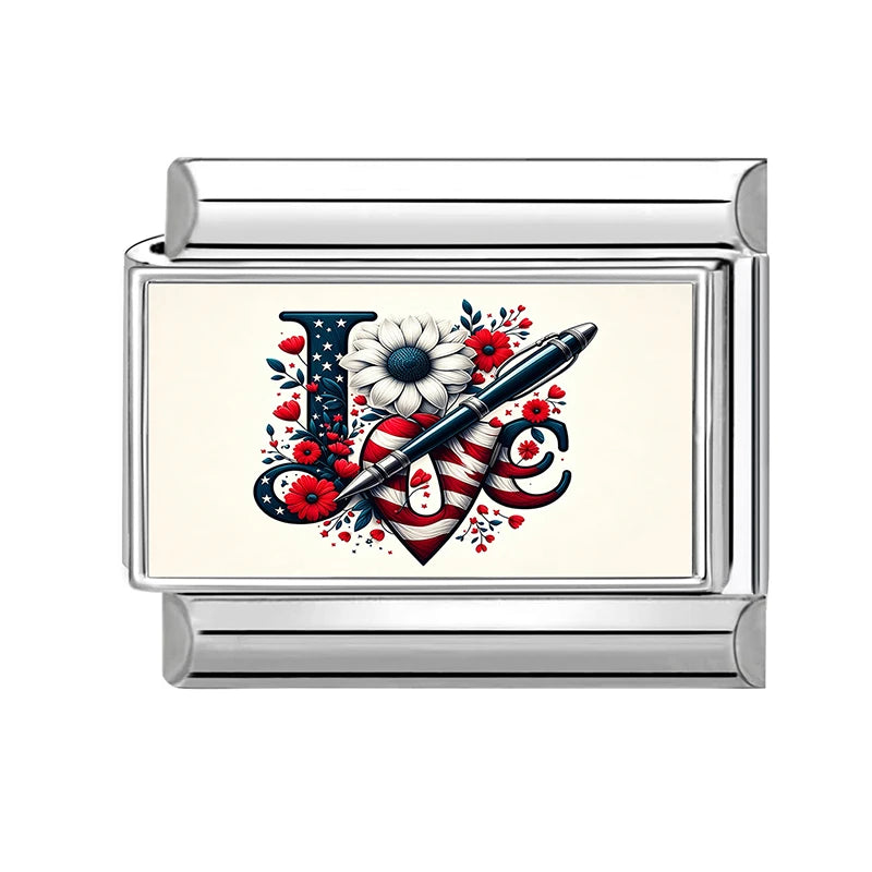 Original Design American Memorial Day Series Fresh Flower Italian Charm Links Fit 9MM Stainless Steel Bracelets DIY Making Gifts Qme Style 5