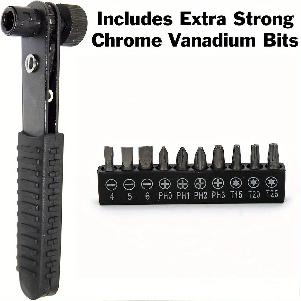 90 Degree Right Angle Ratchet Screwdriver Set, 10pcs Bits for Tight Space Repair Qme