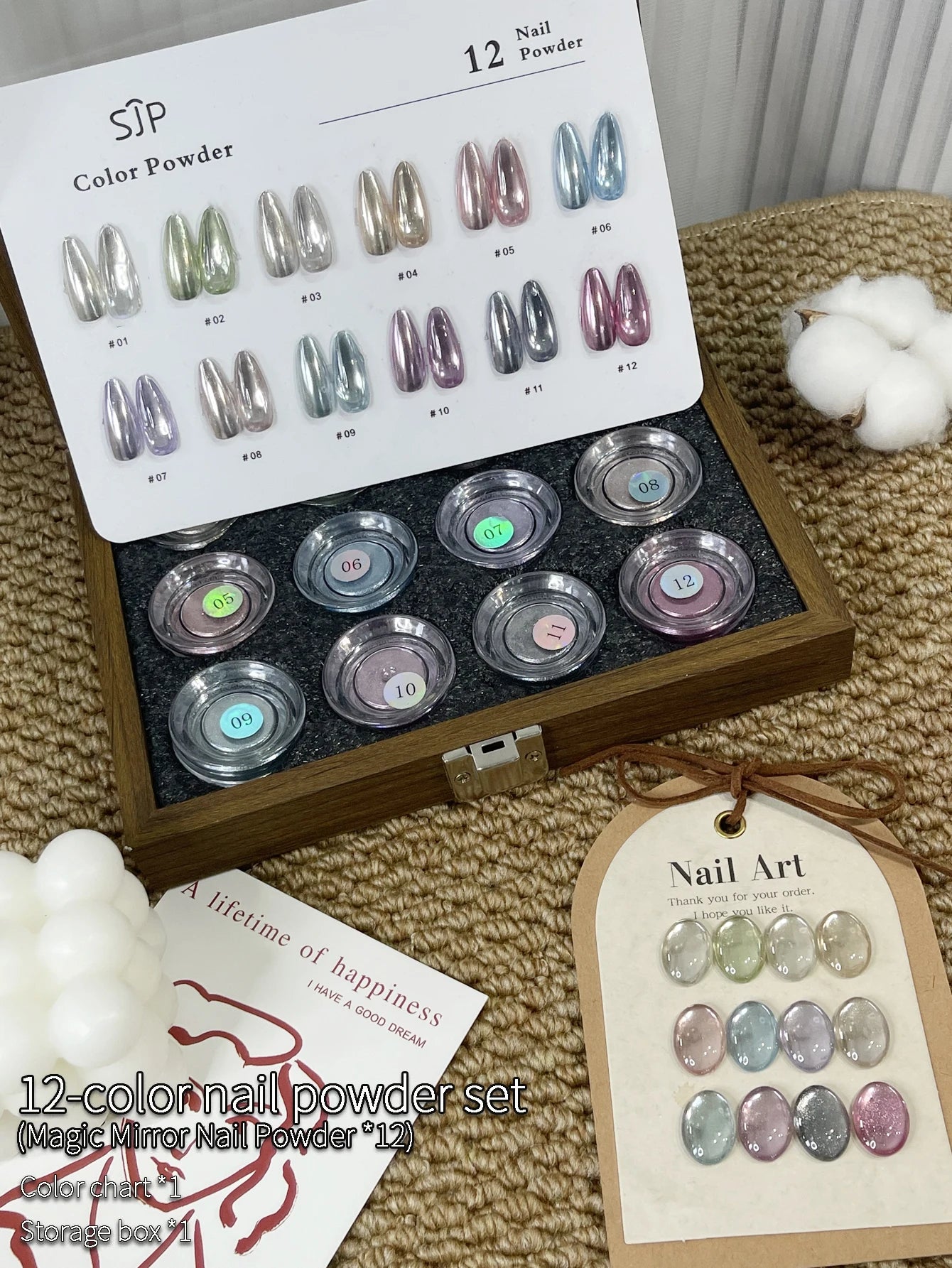 12-Color Fresh Magic Mirror Nail Powder Cards Storage Box DIY Art Qme