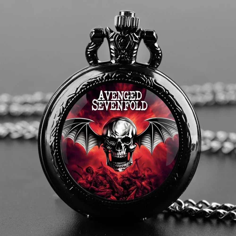 Avenged Sevenfold Design Glass Dome Quartz Pocket Watch Necklace Men Women Unique Jewelry Pendant Birthday Accessories Gift Qme