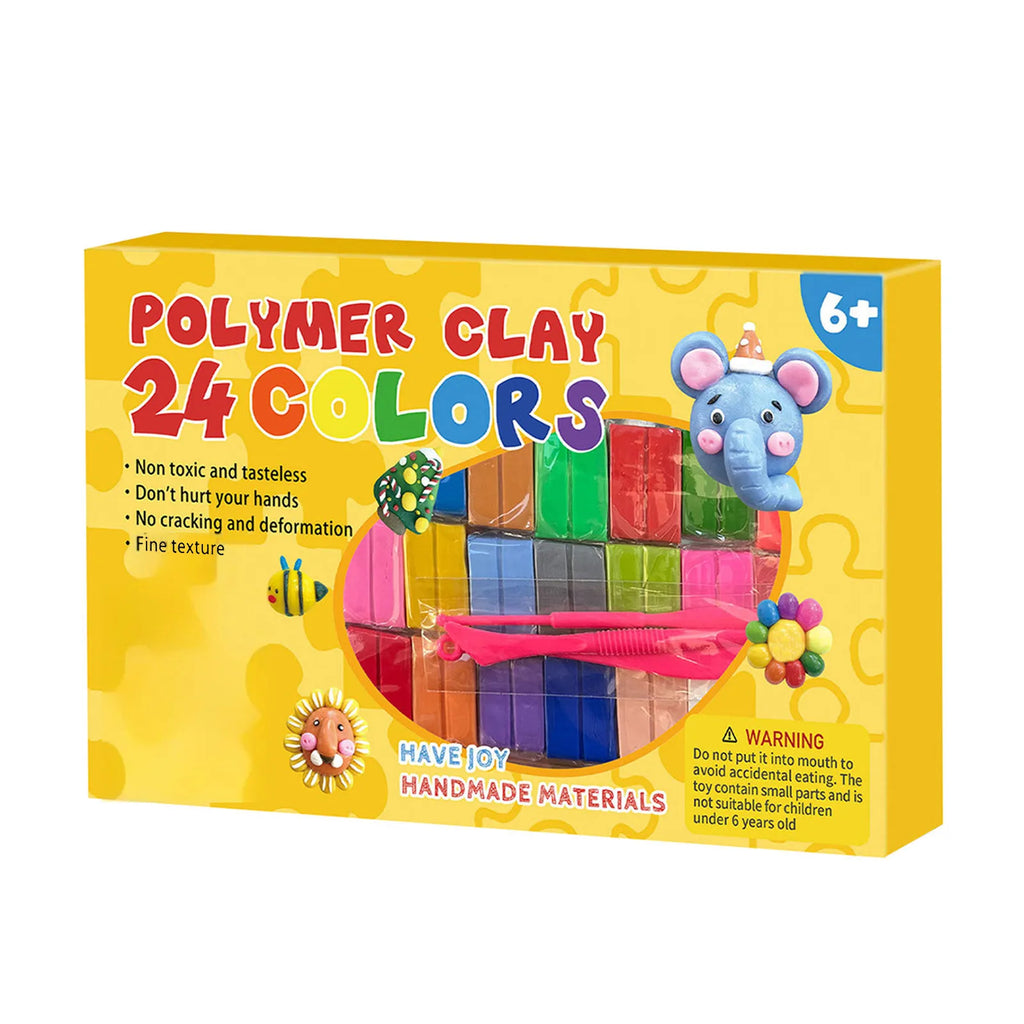 24 Colors Non-Toxic Polymer Clay Set Stone Plastic Non-Baking Dried Handmade DIY Material Clay Starter Kit for Artists Beginners Qme