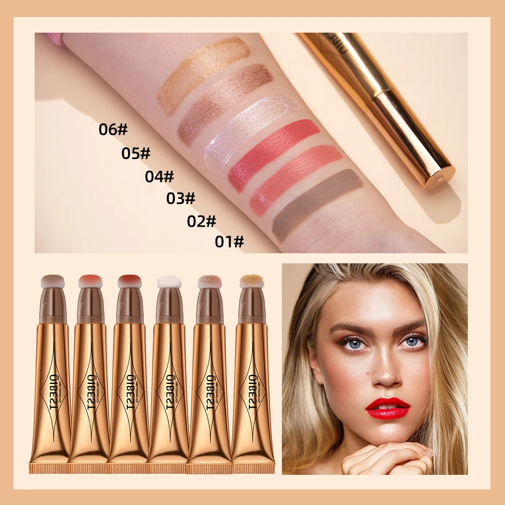 QIBEST Liquid Contour With Cushion Applicator Highlight Shimmer Natural Soft Moisturizing Cream Liquid Blush For Cheek Cosmetics Qme