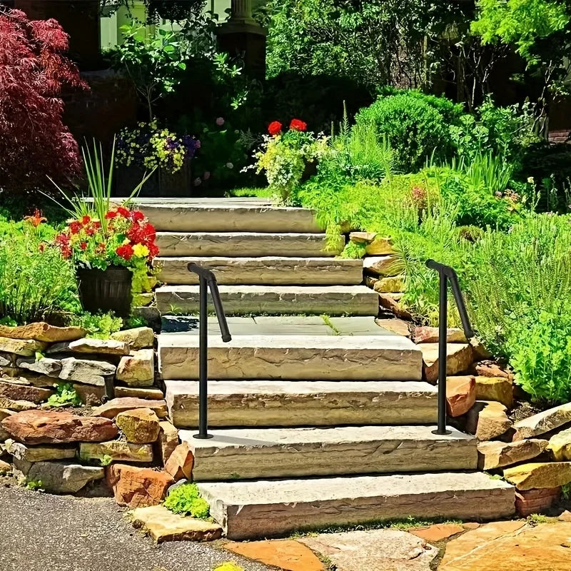 Single Post Wrought Iron Handrails for Outdoor 1-2 Steps Metal Outdoor Stair Railing for Steps Garage Porch Easy to Install Qme