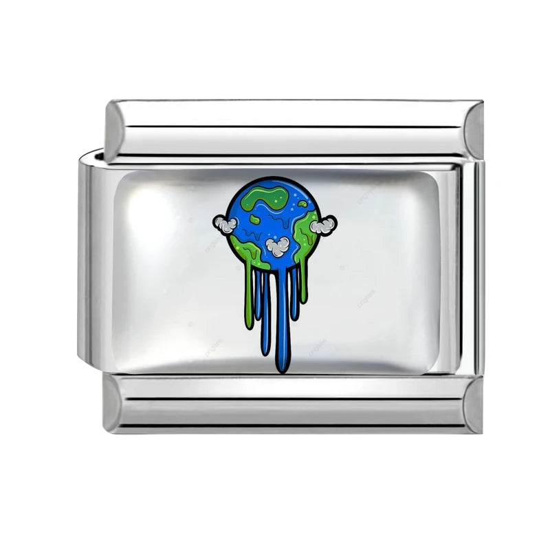 Design Colorful Earth Sun Sunflowers Stainless Steel Link Fit Italian
